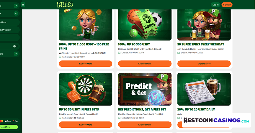 Bonuses at Pubs Casino